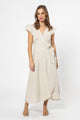 Romantic Natural Linen Flutter Sleeve Maxi Wrap Dress
