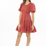 Fun Filled Lipstick Linen Shirred Bodice Mini Dress WW Dress Leila + Luca   