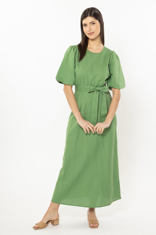 Whimsical Leaf Linen Cotton LS Tiered Maxi Dress