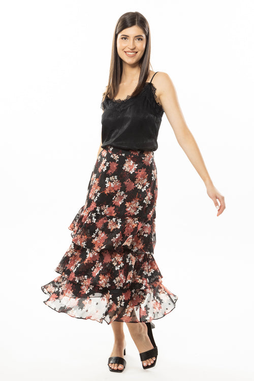 Shop Black Floral Frill Maxi Skirt Online
