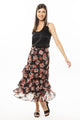 Serenity Black Red Floral Triple Frill Maxi Skirt