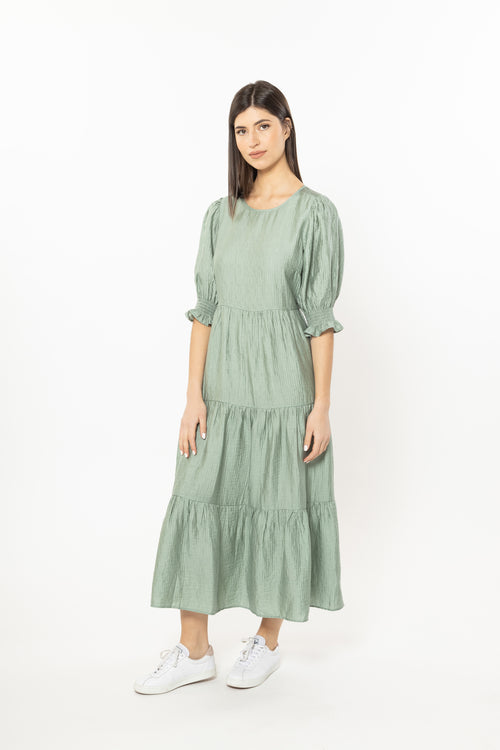 Mia Sage Texture Blouson Sleeve Tiered Maxi Dress WW Dress Leila + Luca   