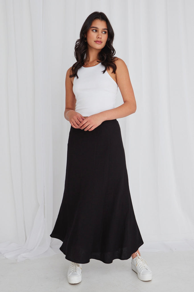 Shop Lagos Black Linen Floaty Bias Cut Maxi Skirt Online Flo & F