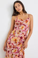 Lavish Pink Multi Floral Tie Back Bias Slip Dress