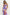 Woman wearing a bias-cut violet floral slip dress with spaghetti straps and abstract flower print.