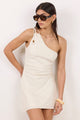 Leisure Cream One Shoulder Ruched Mini Dress