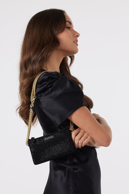 Lily Black Crystal Crossbody Bag with Gold Chain ACC Bags - All, incl Phone Bags Saben   