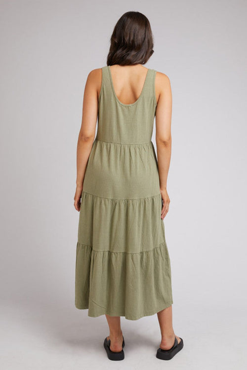 Linen Cotton Khaki Tiered Midi Dress WW Dress All About Eve   