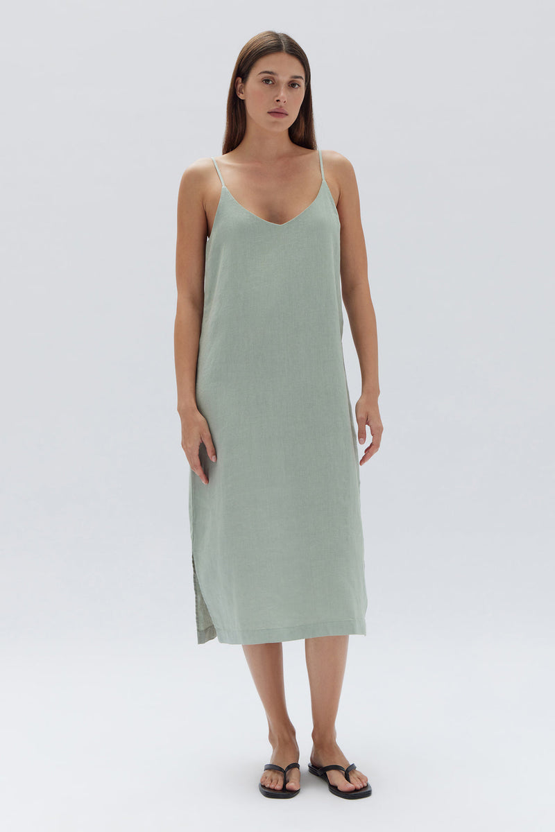 Shop Linen Green Midi Slip Dress Online