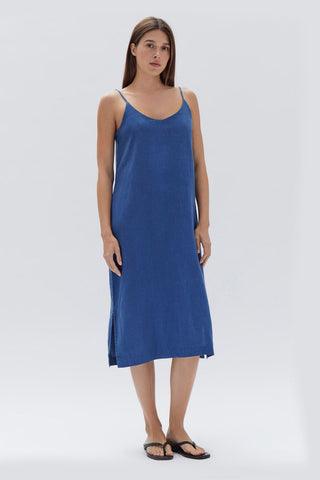 Linen Royal Blue Midi Slip Dress