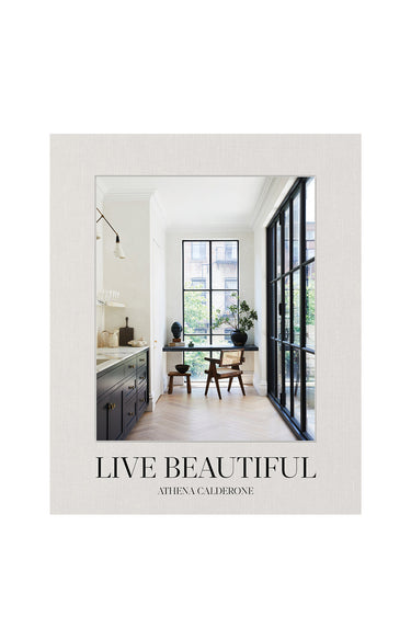 Book cover of 'Live Beautiful' by Athena Calderone with a interior design photo on a white background