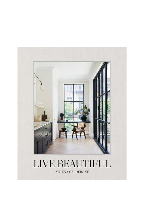 Book cover of 'Live Beautiful' by Athena Calderone with a interior design photo on a white background