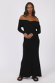 Livia Black Rib Knit Off Shoulder Dress