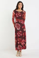 Location Chocolate Red Floral Mesh Boatneck Maxi Dress