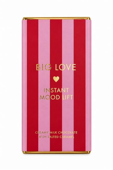 Big Love Red Stripe 34% Milk Chocolate Bar with Salted Caramel