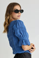 Lovely Steel Blue Shirred Cotton Shirred Back SS Top