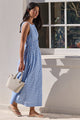 Lucent Blue Gingham Sleeveless Shirred Bodice Midi Dress