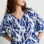 model wears Blue Floral Print Cotton Top