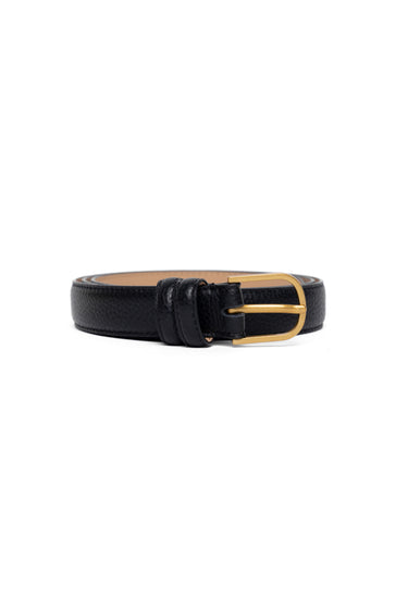 Luna Black Leather Matte Gold Buckle Belt