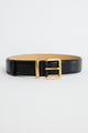 Luxe Black Leather Matte Gold Buckle Belt