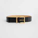 Luxe Black Leather Matte Gold Buckle Belt