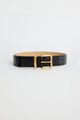 Luxe Black Leather Matte Gold Buckle Belt