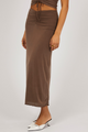 Luxe Brown Ruched Front Maxi Skirt