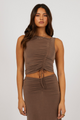 Luxe Brown Ruched Front Tie Tank