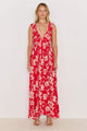 Poppy Red Floral Ruffle Sleeveless Maxi Dress