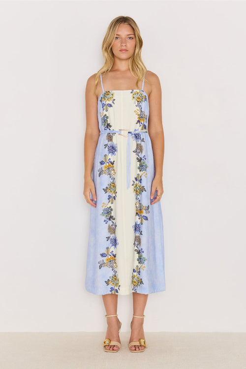 Shop Lucia Blue Floral Strappy Midi Dress | Flo & Frankie Shop Lucia Blue Floral Strappy Midi Dress | Flo & Frankie