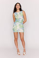 Carrie Green Watercolour Floral Mesh Sleeveless Mini Dress