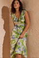 Carrie Green Watercolour Floral Ruffled SS Midi Dress