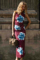 Fiorella Wine Blue Floral Mesh Sleeveless Midi Dress