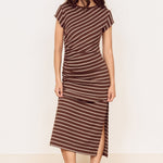 Vesper Chocolate Stripe SS Midi Dress