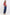 Woman wearing a floral top and blue jeans on a white background