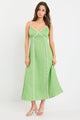 Marine Apple Contrast Piped Linen Strappy Maxi Dress