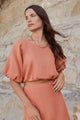 Matty Terracotta Linen Bubble Sleeve Top