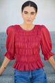Melodic Red SS Shirred Body Top