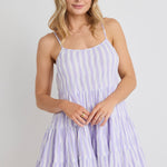 Memphis Lilac stripe Strappy Tiered Mini Dress