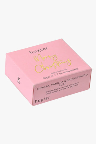 Merry Christmas Mini Boxed Guest Soap Pale Pink Mimosa, Vanilla + Sandalwood 50g HW Christmas Huxter   