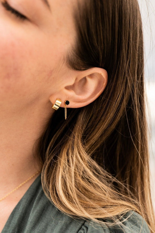 Miles Gold Dropper Chain Earrings with Black Garnet EOL ACC Jewellery Silver Linings   