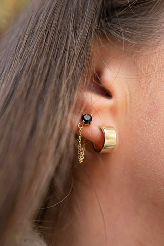 Miles Gold Dropper Chain Earrings with Black Garnet EOL ACC Jewellery Silver Linings   