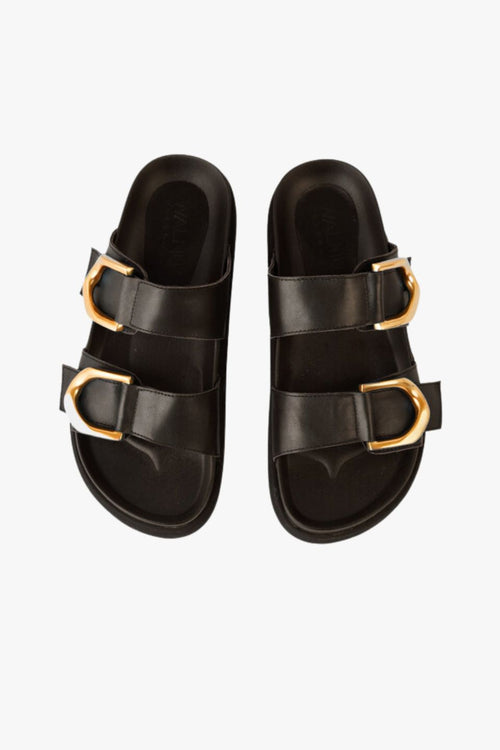 Mint Black Leather Buckle Slide ACC Shoes - Slides, Sandals Walnut   