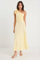 Mirror Butter Yellow Linen Blend One Shoulder Bow Midi Dress