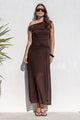 Monarch Chocolate Mesh Off Shoulder Maxi Dress