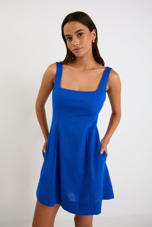 Shop Moonlit Electric Blue Sleeveless Square Neck Mini Dress Shop Moonlit Electric Blue Sleeveless Square Neck Mini Dress