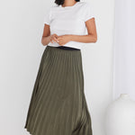 Radiant Moss Washer Satin Pleated Midi Skirt WW Skirt Ivy + Jack   