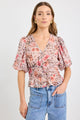 Mystery Floral Animal Bubble Sleeve SS Blouse