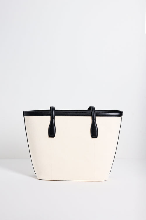 natural canvas black trim tote bag