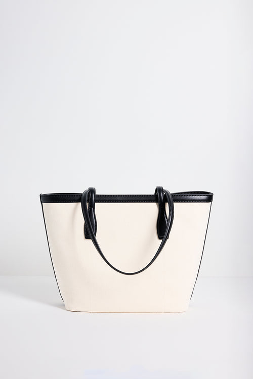 natural canvas black trim tote bag